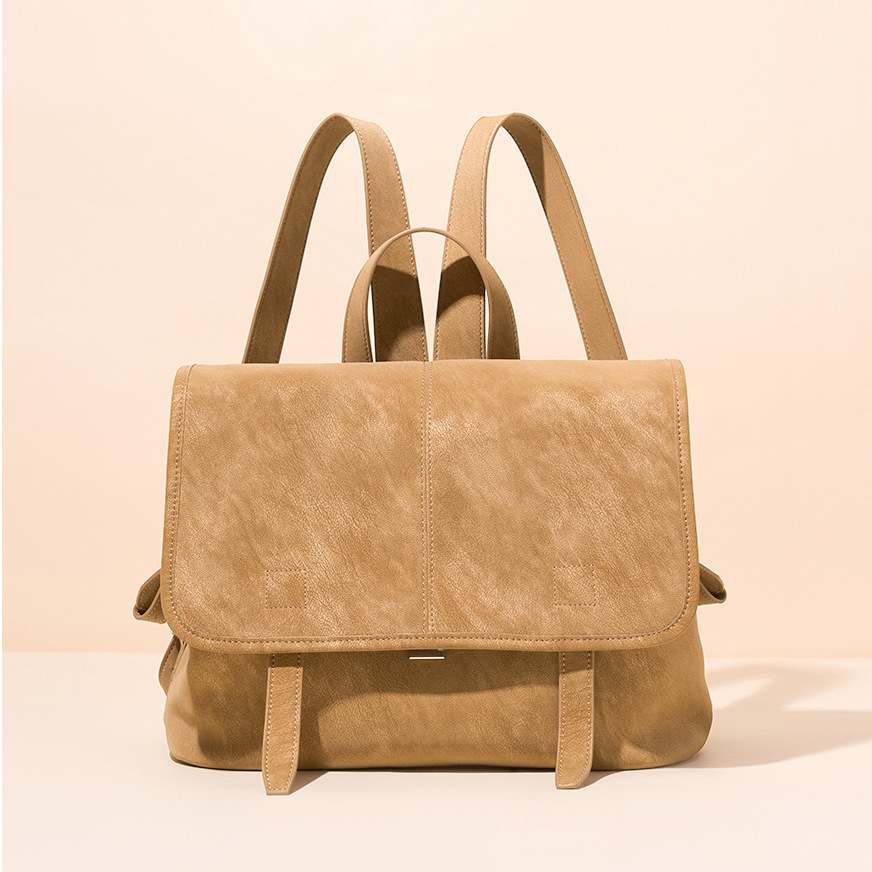 Leather Work Womens Backpack - กระเป๋าเป้สะพายหลังหนังแท้สไตล์วินเทจสำหรับผู้หญิง กระเป๋าสะพายไหล่แบบมีฝาปิดอเนกประสงค์ เหมาะสำหรับการเดินทาง ทำงาน และใช้งานในชีวิตประจำวัน
