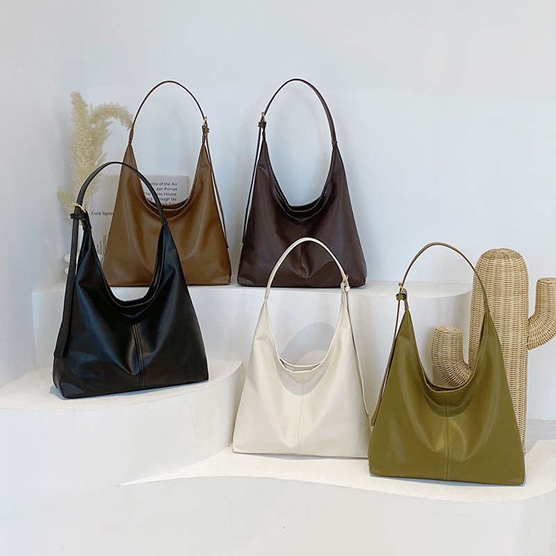 Leatherwork Workshop - กระเป๋าสะพายไหล่หนังเทียมนุ่ม ทรงโฮโบ สีพื้น ขนาดใหญ่ สำหรับผู้หญิง ใช้ได้ทุกวัน