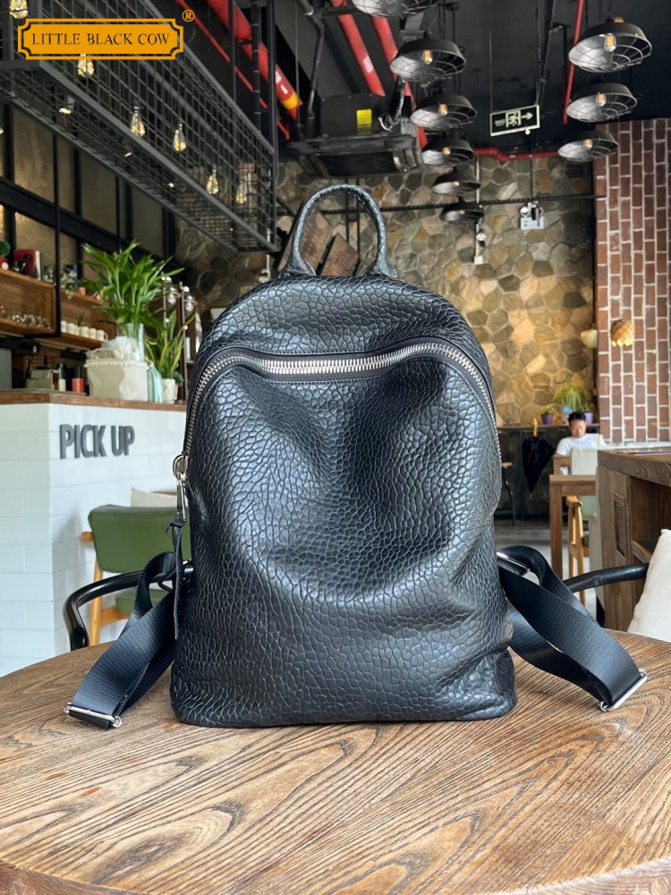 Leather Work Bag Men - กระเป๋าเป้สะพายหลังหนังแกะธรรมชาตินุ่มสบาย แบบลำลอง ใช้ได้ทั้งชายและหญิง มีซิป เหมาะสำหรับทำงาน อเนกประสงค์