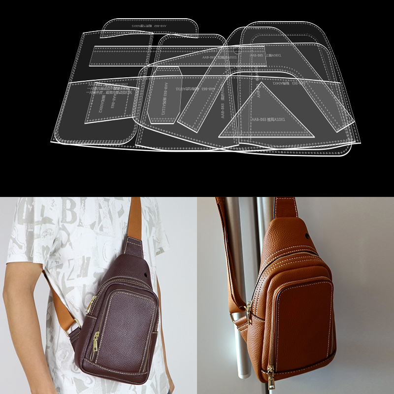 Leatherwork Patterns - 1ชุดลายฉลุกระเป๋าคาดหน้าอกของผู้ชาย16x29x8cm หนังเทมเพลตอะคริลิคสำหรับงานอดิเรกเครื่องหนังแบบทำมือ