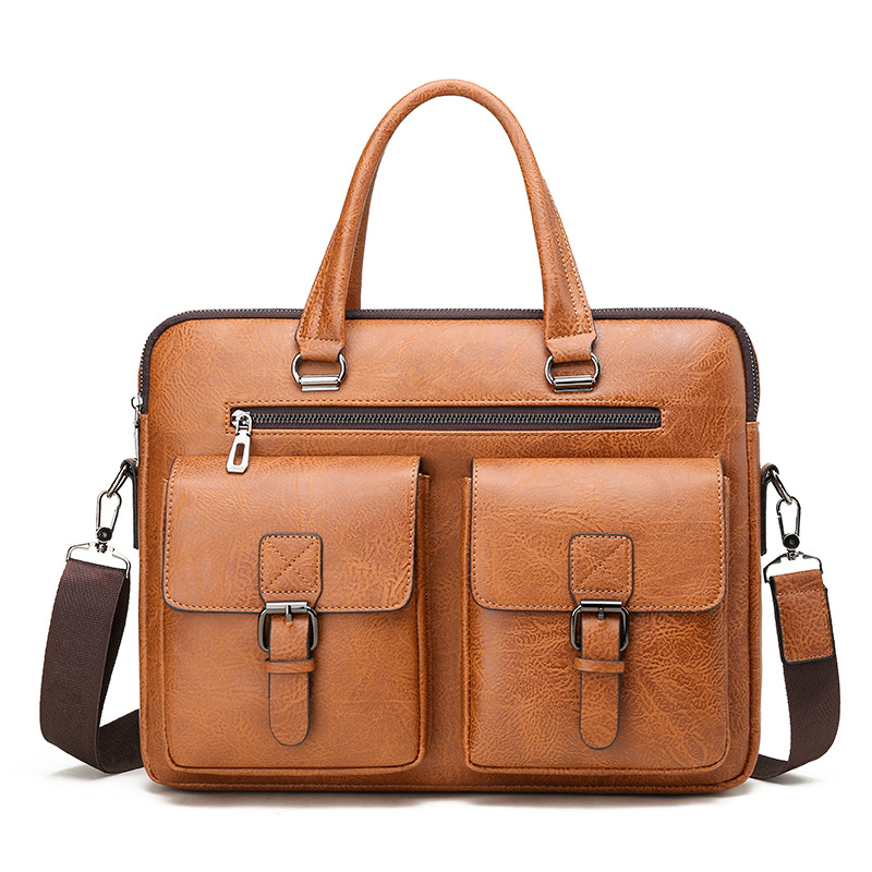 Leather Work Bag Men - กระเป๋าใส่เอกสารทางธุรกิจของผู้ชายแบรนด์หรูกระเป๋าใส่เอกสารหนังหนัง PU กระเป๋าสะพายไหล่กระเป๋าอาหารกลางวันสำนักงานสำหรับแล็ปท็อป A4ไฟล์สำหรับผู้ชาย