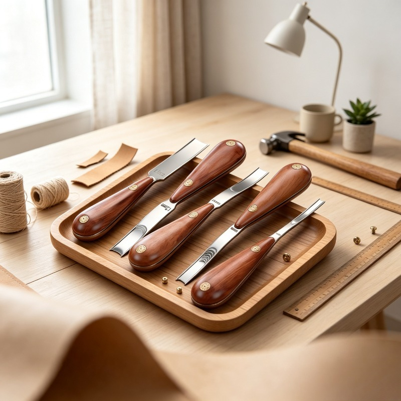 Leather Edge Beveler - มีดตัดไม้โรสวูดแบบกว้าง, เครื่องมือลบคมหนังสำหรับทำให้ขอบบางลงและขูด, มีดตัดงานฝีมือ DIY ระดับมืออาชีพพร้อมด้ามไม้