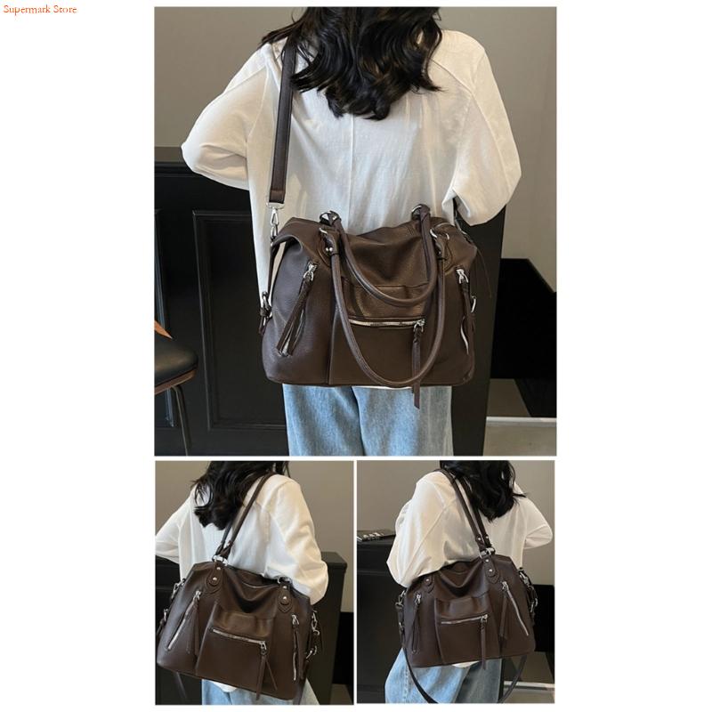 Leather Work Duffle Bag - Q5WE อเนกประสงค์ Underarm กระเป๋า Retro Aesthetic
