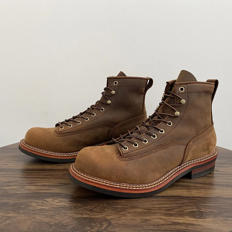 Leatherwork Tools - Vintage อังกฤษผู้ชายข้อเท้ารองเท้า Handmade หนังวัวคุณภาพสูงรองเท้ารอบ Toe รถจักรยานยนต์รองเท้าฤดูใบไม้ร่วงฤดูหนาวทํางาน