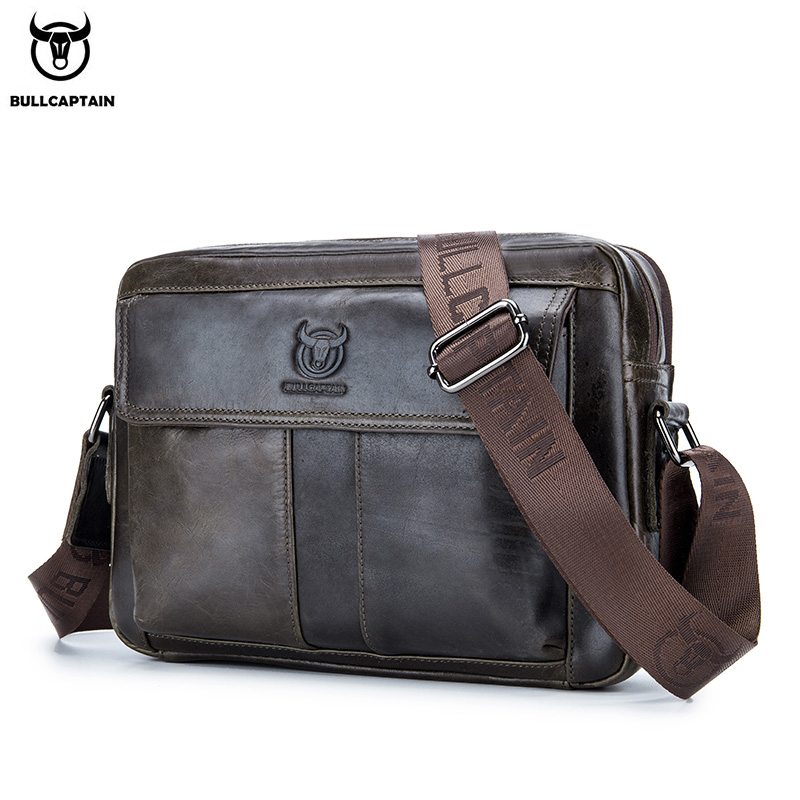 Leather Work Bag Men - BULLCAPTAIN ของแท้หนังผู้ชายกระเป๋าสะพายข้างความจุขนาดใหญ่ Casual Multifunctional กระเป๋าถือแฟชั่นกระเป๋าเอกสารธุรกิจ
