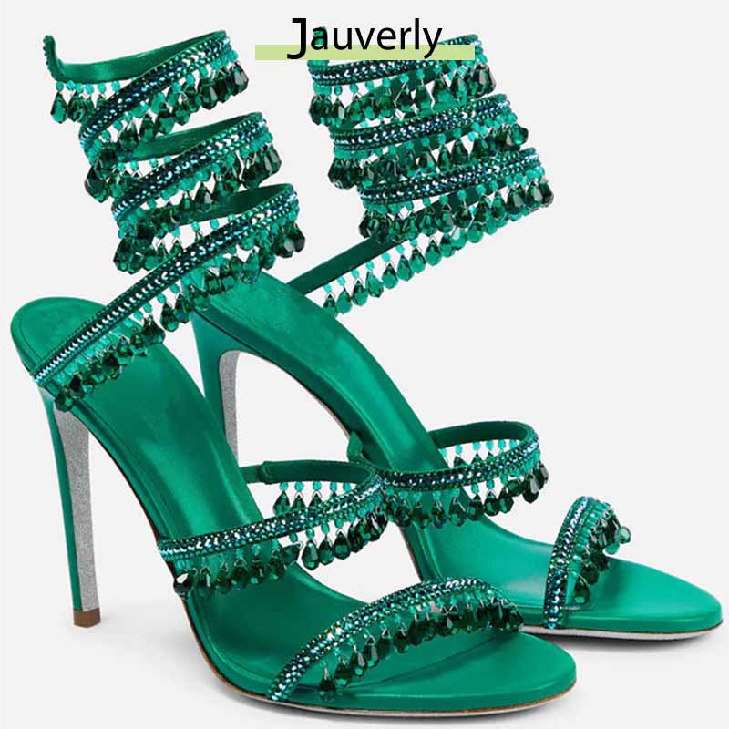 Leather Work Heels - รองเท้าส้นสูงผู้หญิงประดับเพชรแบบใหม่ ปี 2026 รองเท้าแตะแฟชั่นประดับพู่คริสตัล รองเท้าเซ็กซี่สำหรับงานเลี้ยง รองเท้าผู้หญิงไซส์ใหญ่