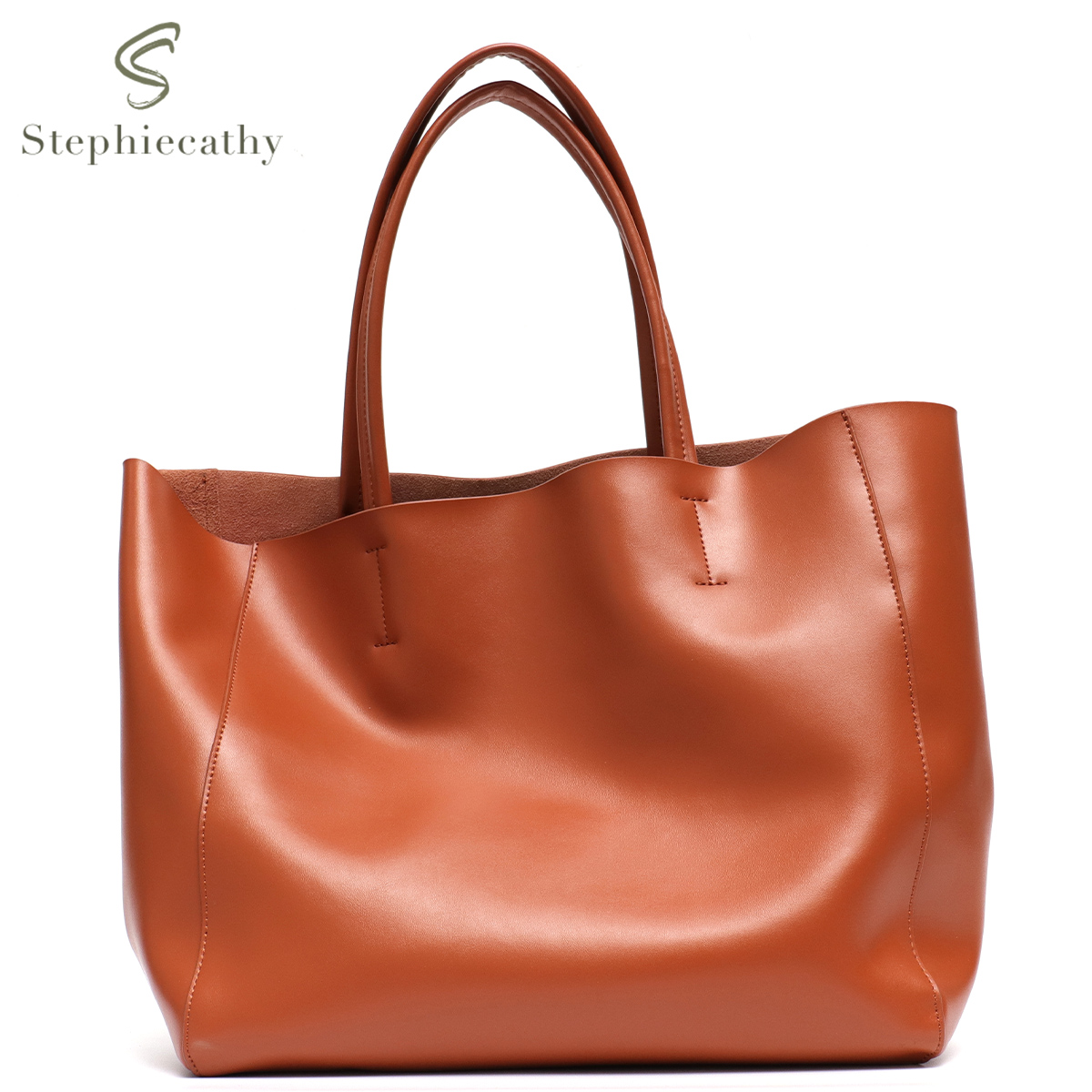 Leatherwork Workshop - Minimalist Big Tote กระเป๋าผู้หญิงแฟชั่นจริงหนังไหล่กระเป๋าถือขนาดใหญ่ความจุทุกวันทํางานช้อปปิ้ง