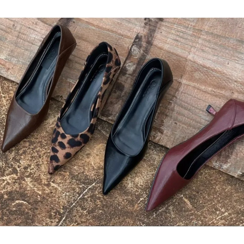Leather Work Heels - 2024 ผู้หญิงรองเท้าส้นสูงเซ็กซี่ Burgundy Nude ปั๊ม Stripper