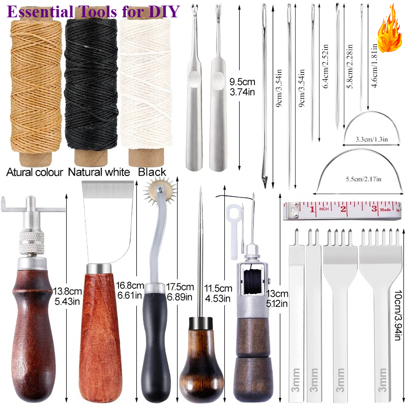 Leatherwork Repairs - KRABALL ชุดเครื่องมือหัตถกรรมหนัง - ชุดเจาะและแกะสลักแบบมืออาชีพสําหรับเย็บมือ/ซ่อมแซม งานหนัง DIY
