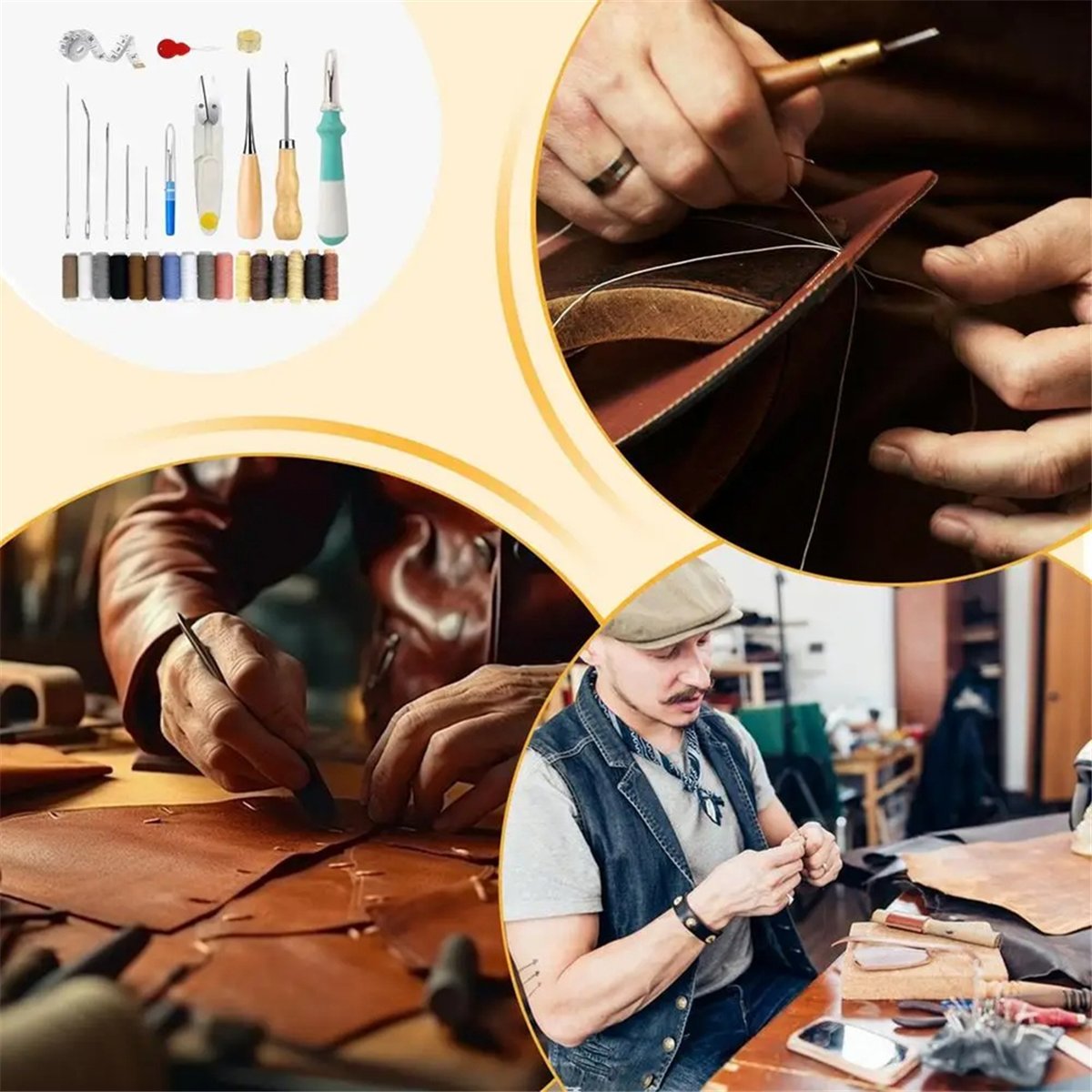 Leatherwork Repairs - ชุดอุปกรณ์ทำหนัง AA77 ใหม่ ชุดซ่อมโซฟาหนัง ชุดเย็บหนัง พร้อมเข็มเย็บหนัง