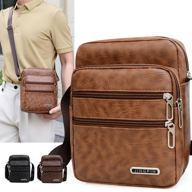 Leather Work Bag Men - ผู้ชาย PU หนัง Crossbody ไหล่กระเป๋าคุณภาพสูง Tote