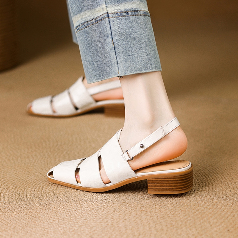 ฤดูร้อนใหม่ผู้หญิงรองเท้าแตะรอ - Leather Work Heels บทวิจารณ์และราคา