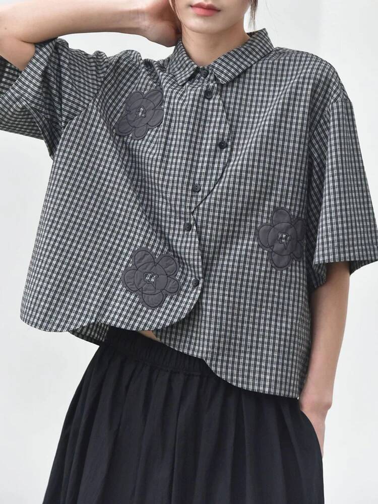 เสื้อเชิ้ตลายสก๊อตสีเขียวผู้หญ - Leatherwork Flowers บทวิจารณ์และราคา