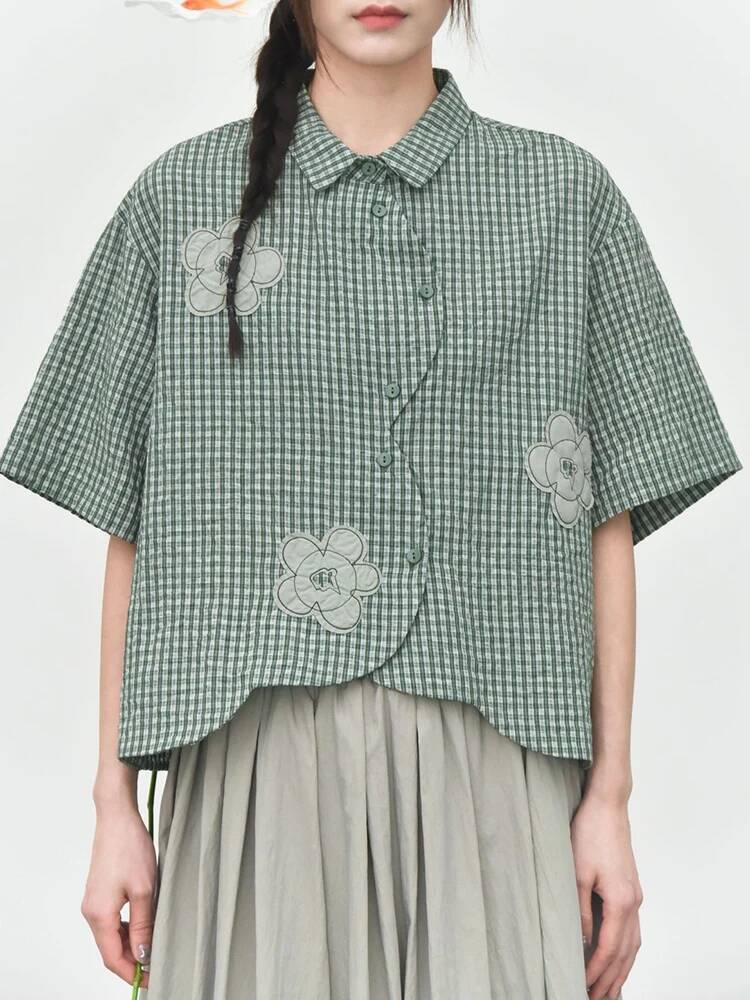 เสื้อเชิ้ตลายสก๊อตสีเขียวผู้หญ - Leatherwork Flowers บทวิจารณ์และราคา