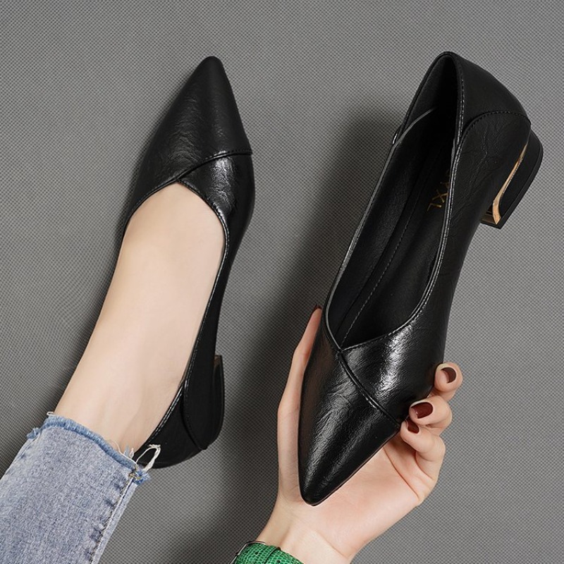 รองเท้าหนังผู้หญิงทรงหัวแหลม ส - Leather Work Heels บทวิจารณ์และราคา