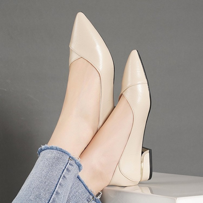 รองเท้าหนังผู้หญิงทรงหัวแหลม ส - Leather Work Heels บทวิจารณ์และราคา