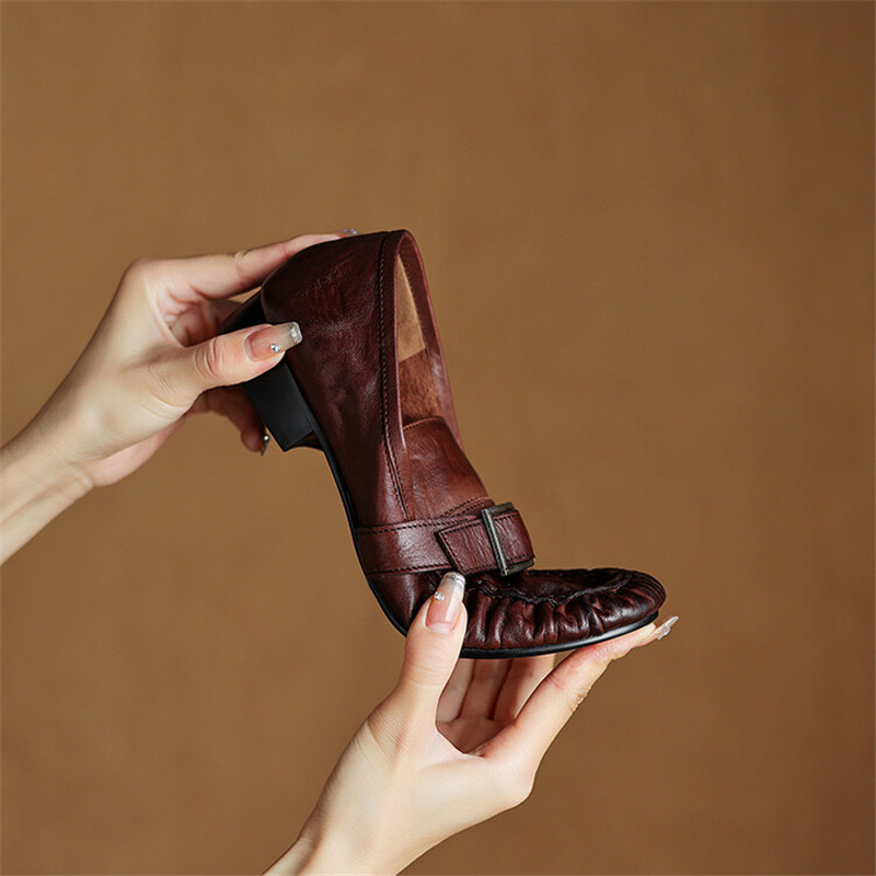 รองเท้าส้นเตี้ยสำหรับผู้หญิง,  - Leather Work Heels บทวิจารณ์และราคา