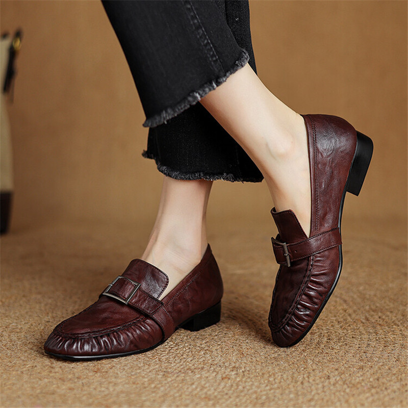 รองเท้าส้นเตี้ยสำหรับผู้หญิง,  - Leather Work Heels บทวิจารณ์และราคา