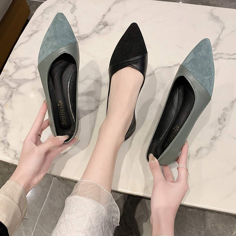 รองเท้าหนังสีดำแบบเรียบสำหรับผ - Leather Work Heels บทวิจารณ์และราคา